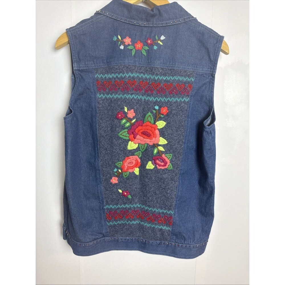 Alfred Dunner Womens‎ Denim Vest 8 Embroidered Beaded Grandmacore